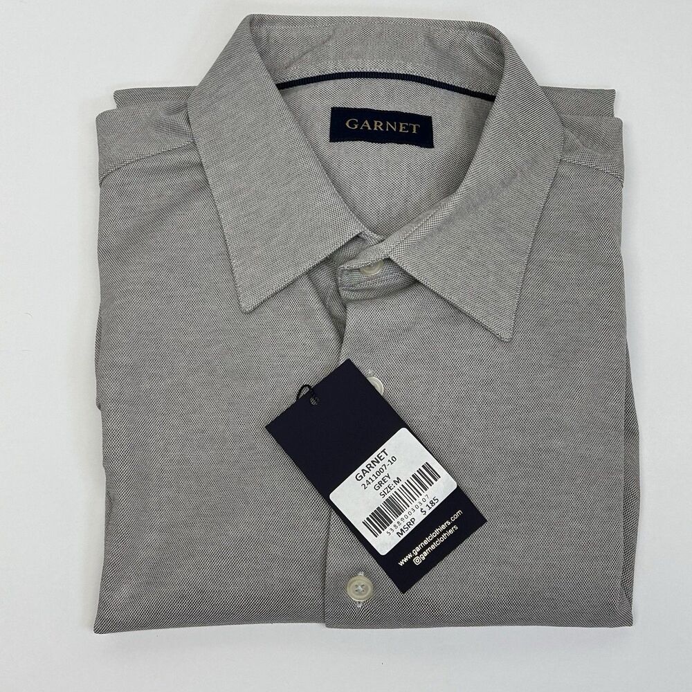 Garnet Gray Woven Knit Button Front Shirt Long Sleeve Mens M Business Casual NWT